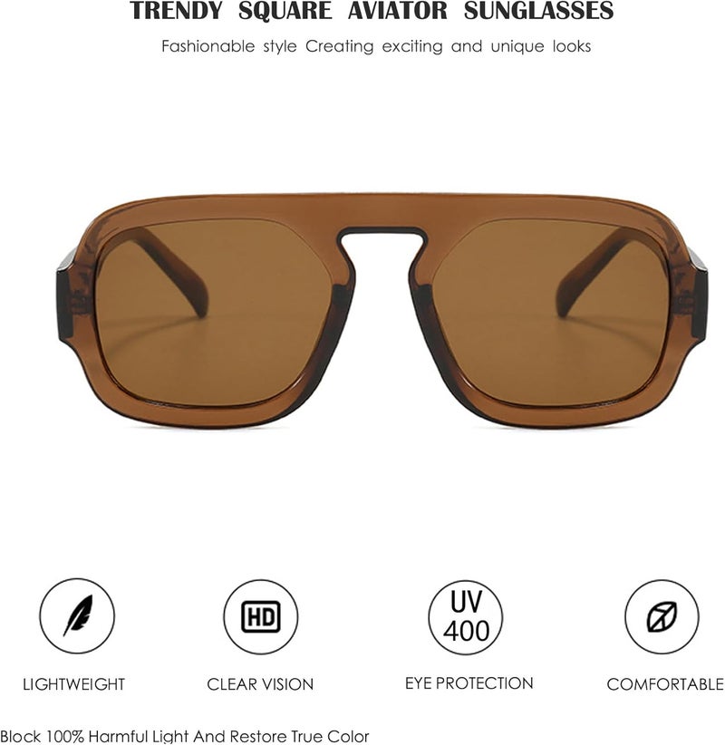 MUNSADE Trendy Square Aviator Sunglasses for Women Flat Top Designer Stylish Frame Sun Glasses Vintage Shades - Image 2